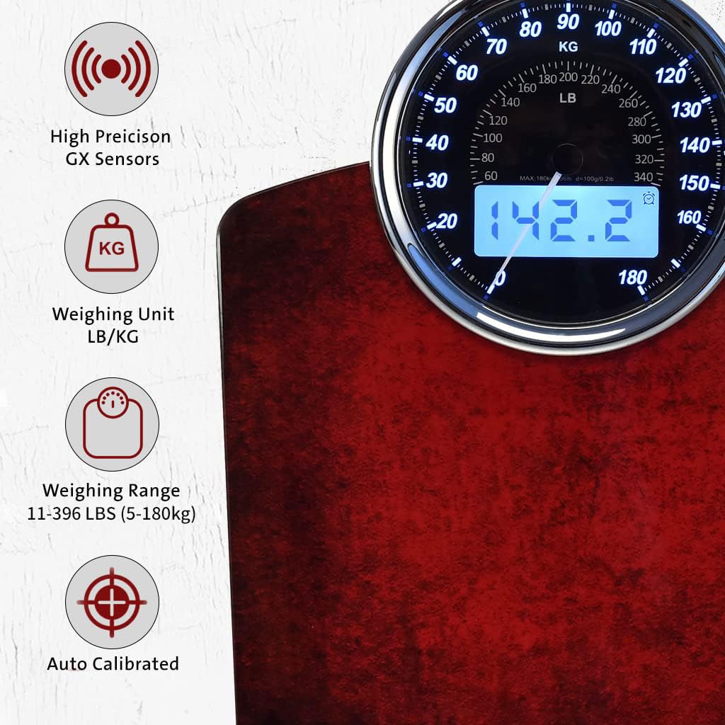 EILISON Highly Advance 2-in-1 Digital & Analog Weighing Scale for Body Weight-400lbs, 4 High Precison GX Sensor Accurate, Thick Tempered Glass, Extra Large Display (White) - PuriLite