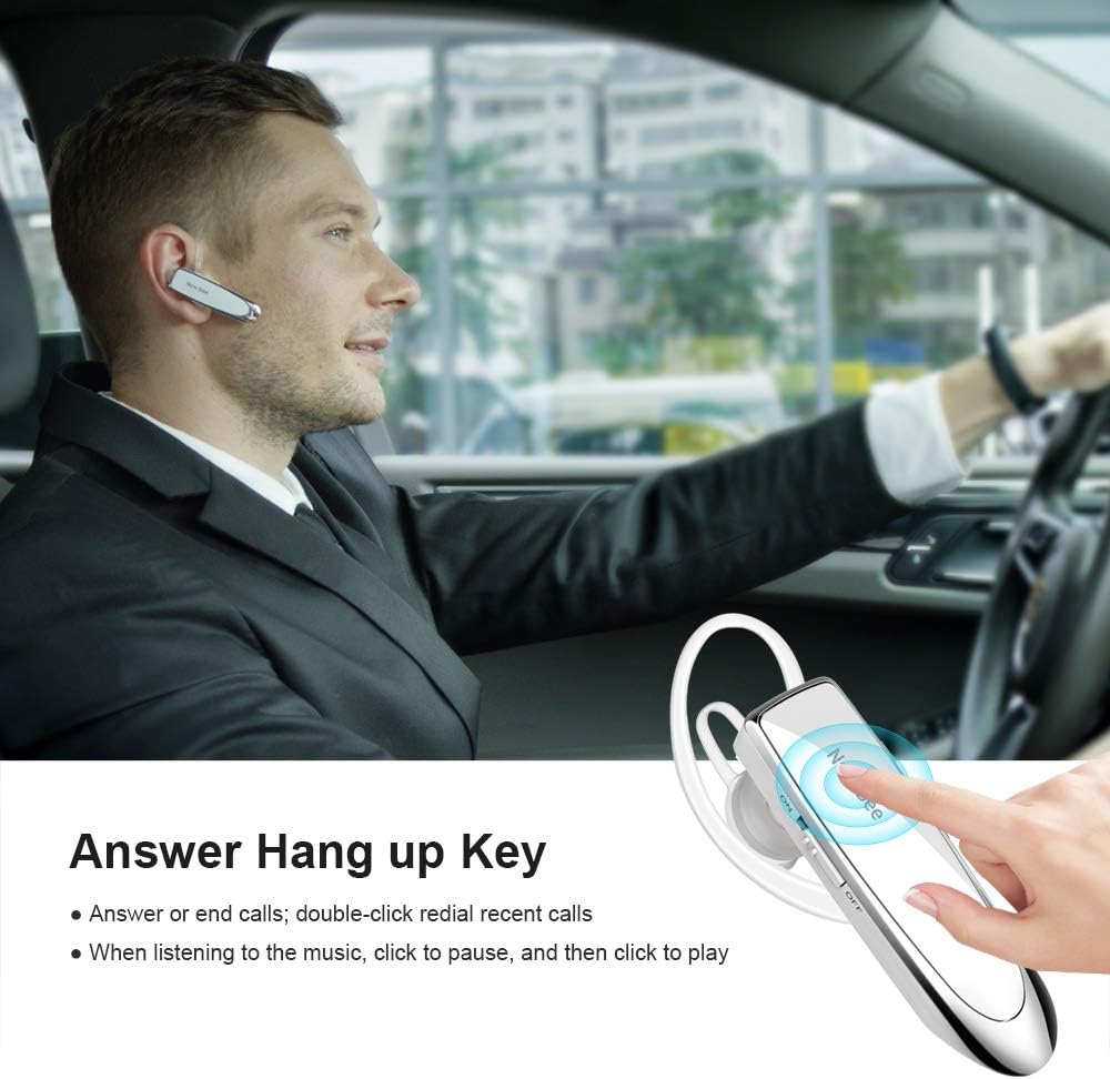 Bluetooth Headset New Bee 24Hrs V5.0 Bluetooth Earpiece Wireless Handsfree Driving Headset with Noise Canceling Mic Headset Case for iPhone Samsung Android Mobile Cell Phone Tablets Office - PuriLite