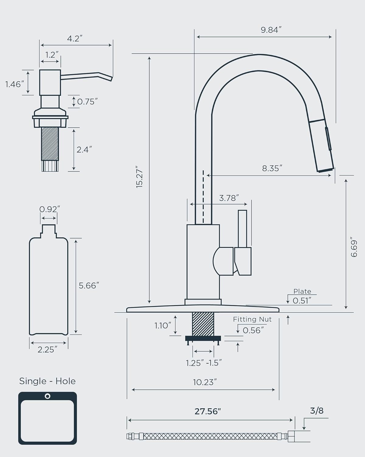 FORIOUS Kitchen Faucet with Pull Down Sprayer, Stainless Steel Single Handle Classic Sink Faucet 1 Or 3 Hole, Dual Function Faucet for Farmhouse, Camper, Laundry, Rv, Bar, Mattle Black - PuriLite