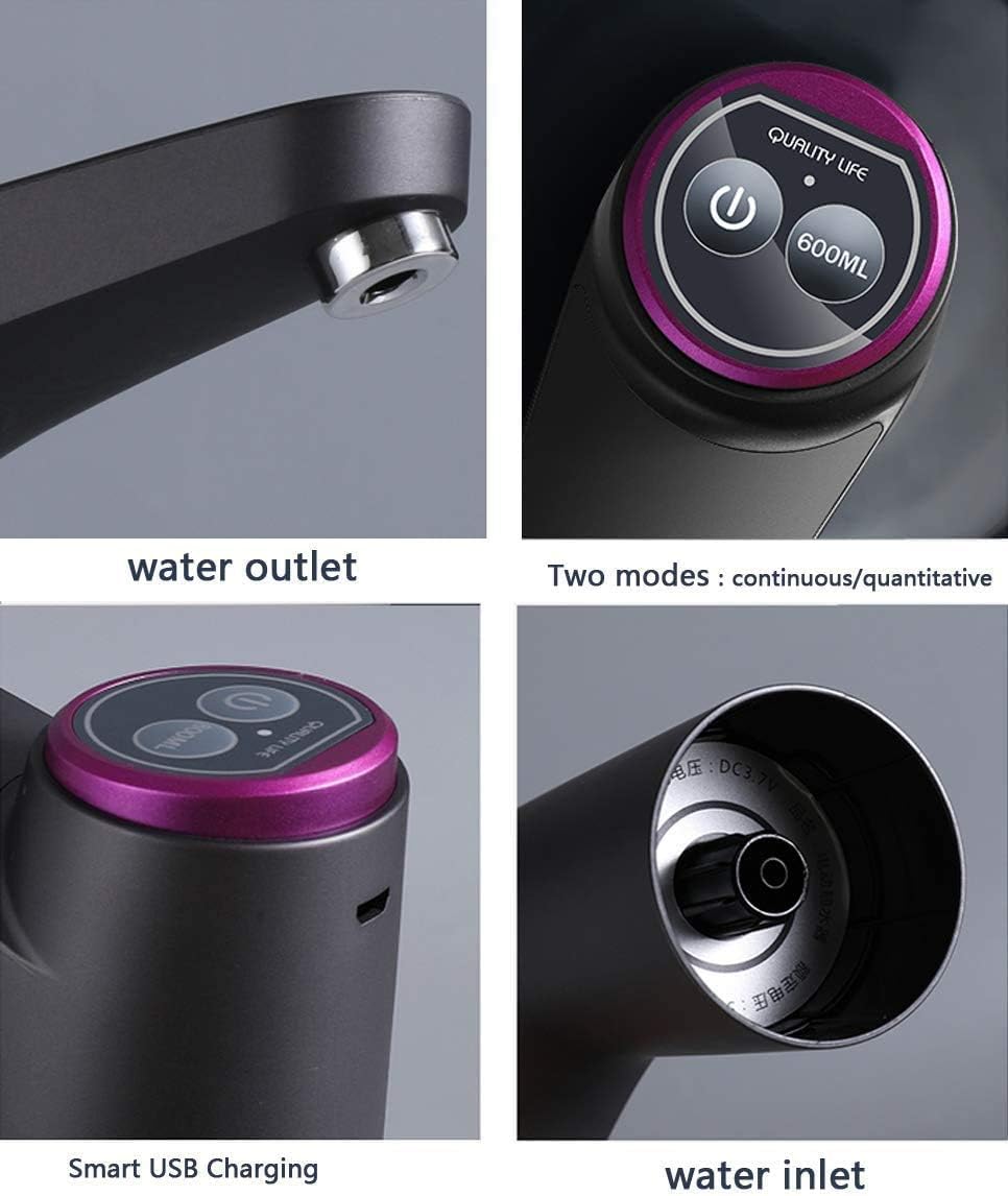 Cozy Blue Water Dispenser, Portable Water Bottle Pump for Universal 3, 4 and 5 Gallon with USB Electric Charging and Automatic Off Switch (Black) - PuriLite