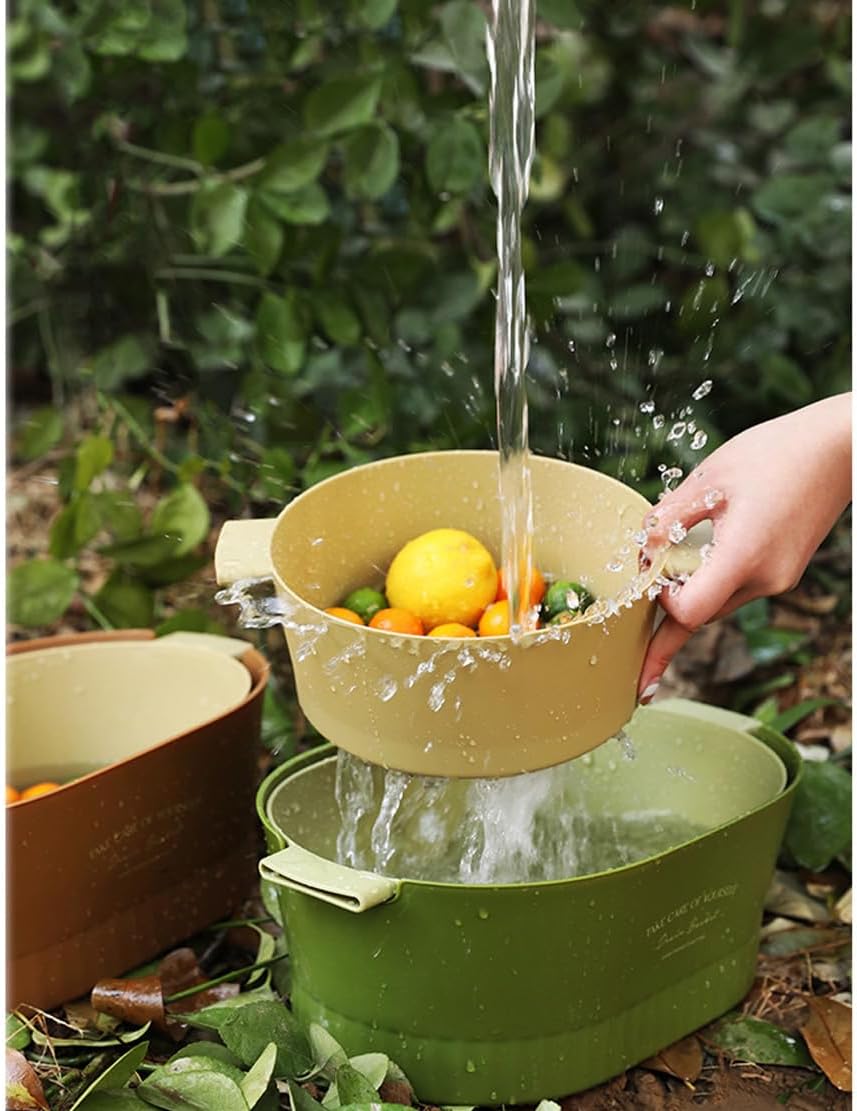 Kitchen Washbas Food Strainer Drain Basket Rotating Drainer Double-Layer Basin Vegetable Fruit Washing Strainer - PuriLite