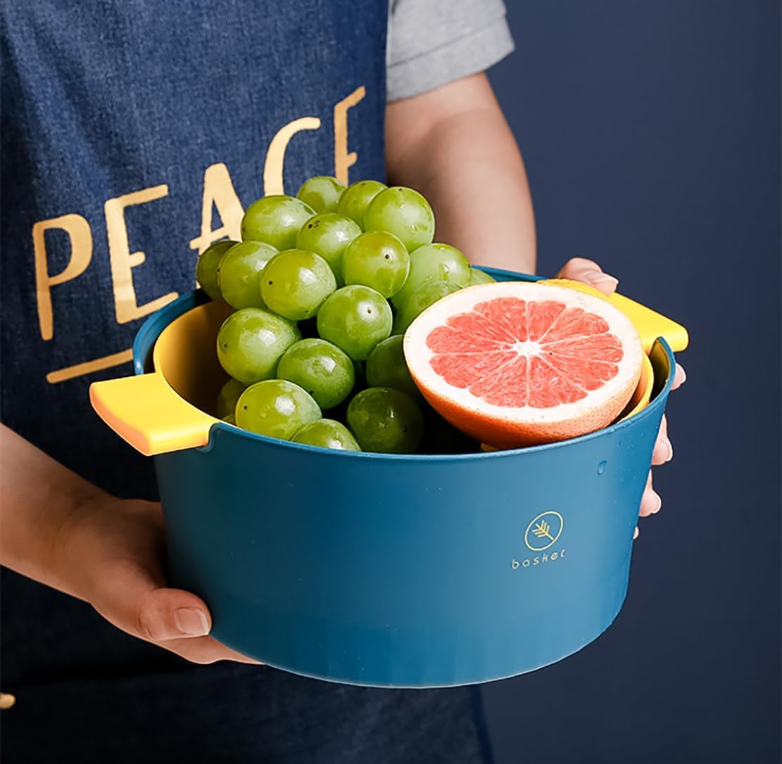 Kitchen Washbas Food Strainer Drain Basket Rotating Drainer Double-Layer Basin Vegetable Fruit Washing Strainer - PuriLite