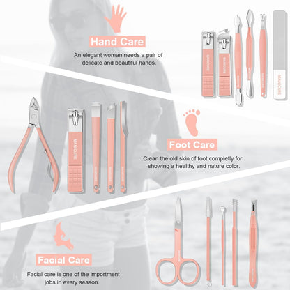Manicure Set Professional Nail Clippers Pedicure Kit, 16 pcs Stainless Steel Nail Care Tools Grooming Kit with Luxurious Travel Leather Case for Thick Nails Men Women Gift (Black) - PuriLite