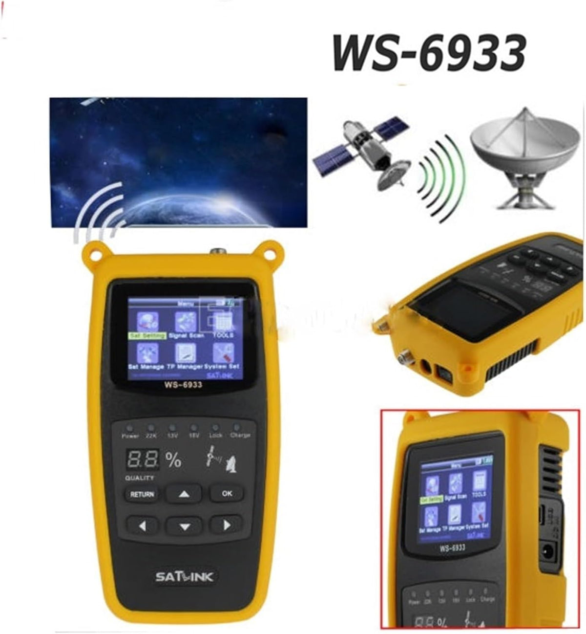 Satellite Finder Satlink WS-6933 Digital Satfinder DVB-S2 2.1Inch LCD Display FTA C&KU Band Vs Gtmedia V8 Finder 2 - PuriLite