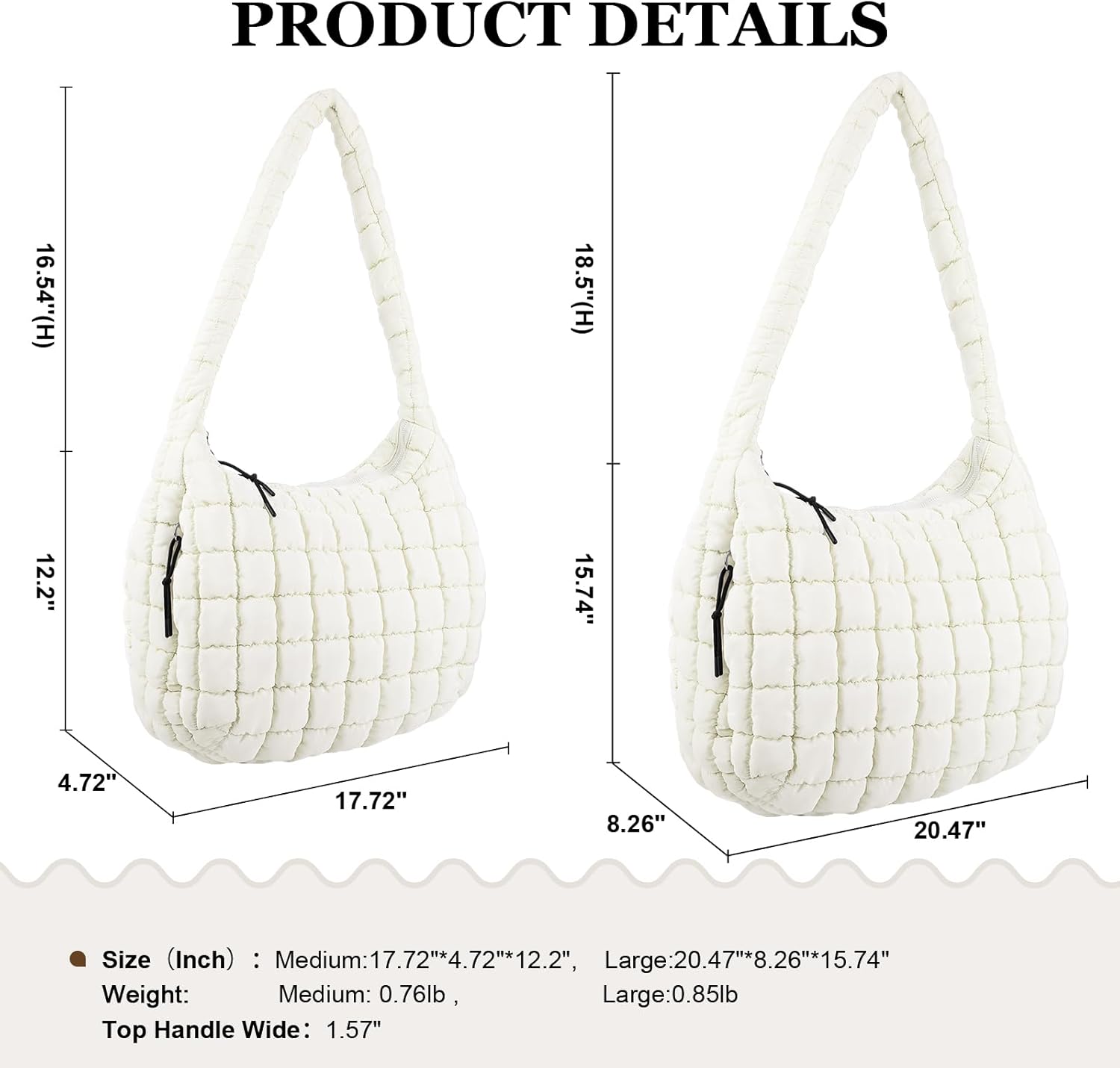 Quilted Puffer Tote Bag Large Crossbody Shoulder Bag with Zipper, Nylon Hobo Oversized Handbag - PuriLite
