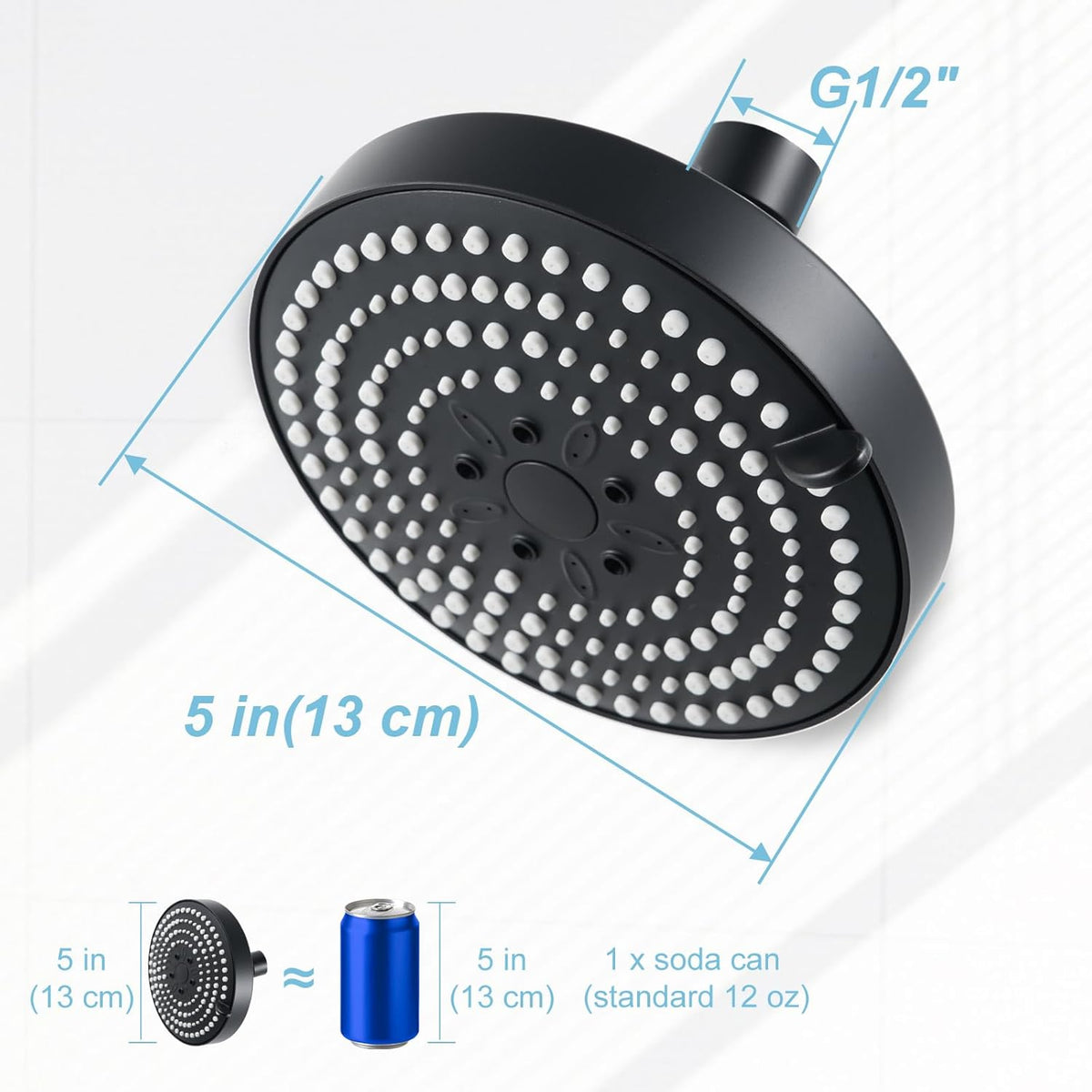 OFFO Shower Head, High Pressure Shower Head with 6 Mode, Fixed Showerheads for Strong Water Flow & Relaxing Shower Experience, Chrome - PuriLite