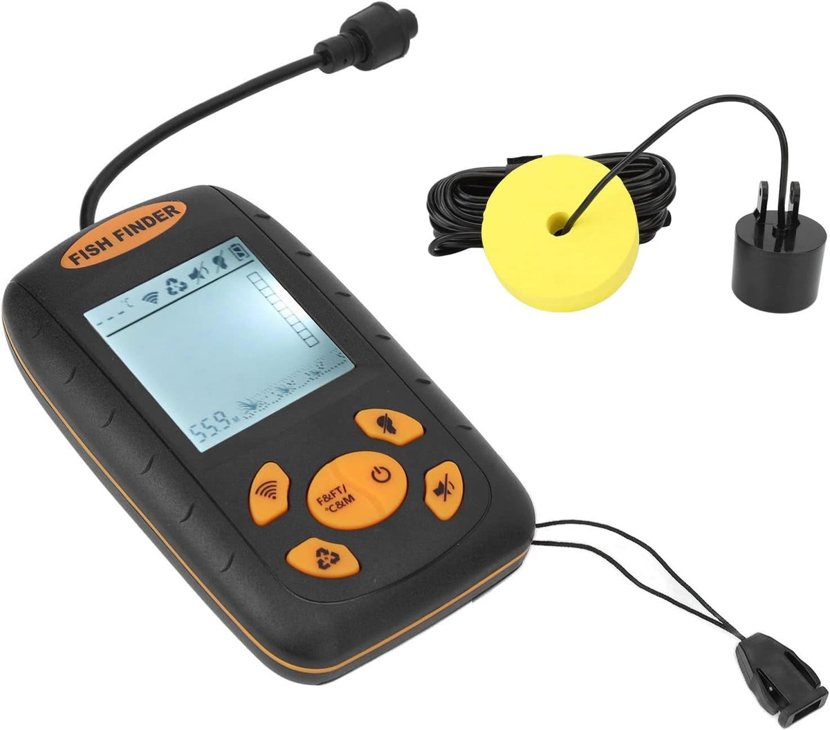Generic Portable Fish Finder, Sonar Sensor Handheld Fish Depth Finder for Kayak Boat, Lake Fishing with Lanyard, 5 Level Sensitivity Adjustment, Fish Notification, 4-5 Hours Working - PuriLite