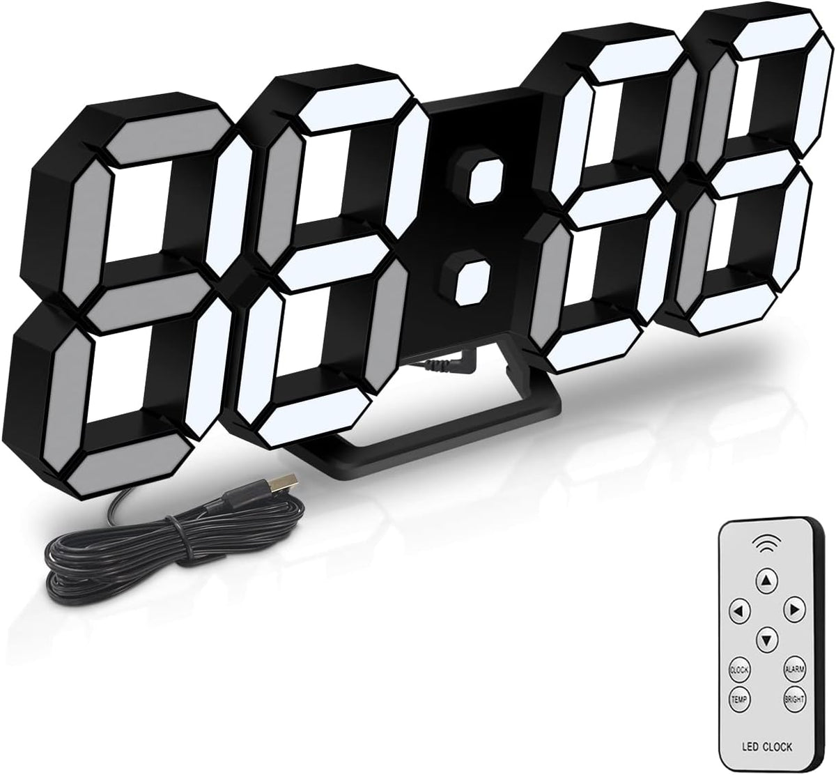 Deeyaple 3D LED Digital Wall Clock Modern Alarm Clock Adjust Brightness 12/24 Time Date Temperature Silent Snooze USB Night Light Remote Control Kitchen Bedroom Living Room Small 9.7 inch White - PuriLite