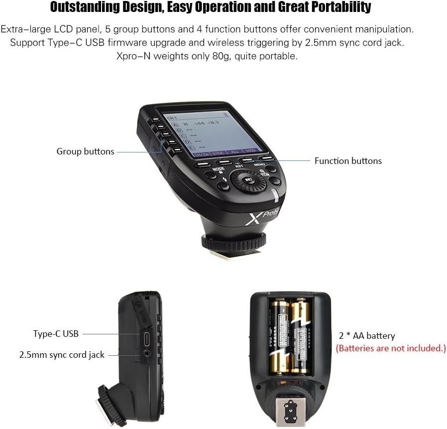 Godox Xpro-N i-TTL Flash Trigger Transmitter with Large LCD Screen 2.4G Wireless X System 32 Channels Support TTL Autoflash 1/8000s HSS for Nikon Camera for Godox Camera - PuriLite