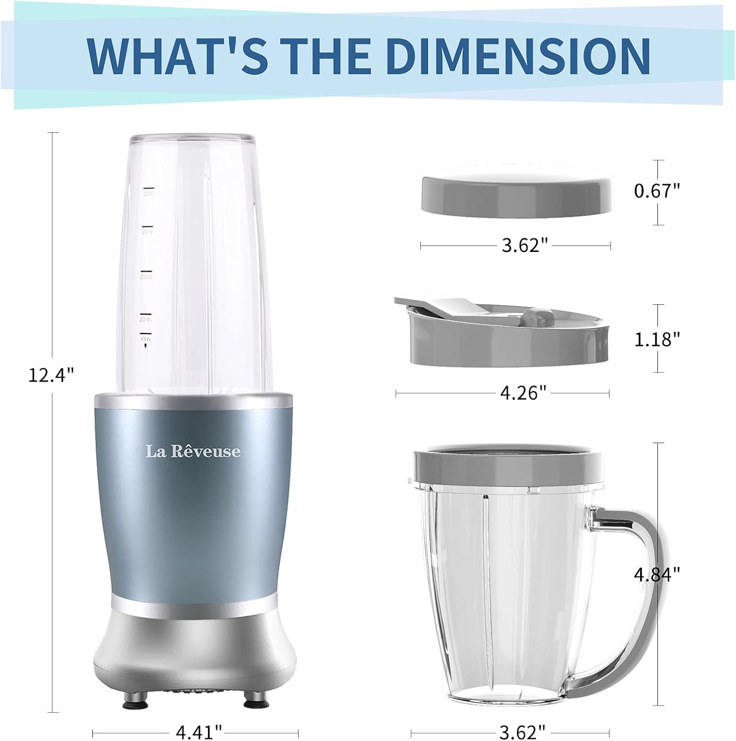 La Reveuse Personal Size Blender 250 Watts Power for Shakes Smoothies Seasonings Sauces with 1 Piece 15 oz Cup,1 Piece 10 oz Mug,BPA Free (Black) - PuriLite