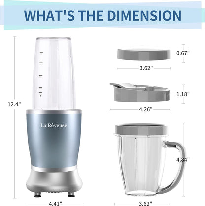 La Reveuse Personal Size Blender 250 Watts Power for Shakes Smoothies Seasonings Sauces with 1 Piece 15 oz Cup,1 Piece 10 oz Mug,BPA Free (Black) - PuriLite