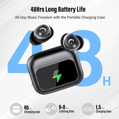 VEKJ Sleep Earbuds, Bluetooth 5.4 Mini Wireless Ear Euds with Multifunctional Touch Screen, 48H Bass Stereo Headphones with Sleep Mode/5 EQ Modes/ENC Noise Cancelling, IPX7 Earphones for iOS Android - PuriLite