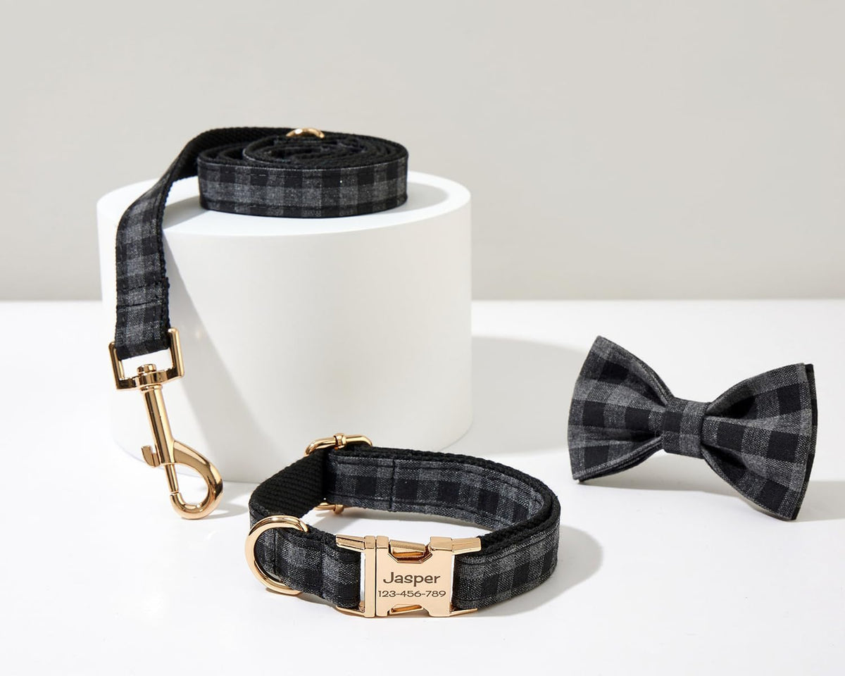 Custom Engraved Dog Collar with Name and Phone Number, Personalized for Small, Medium, and Large Dogs (Plaid) - PuriLite
