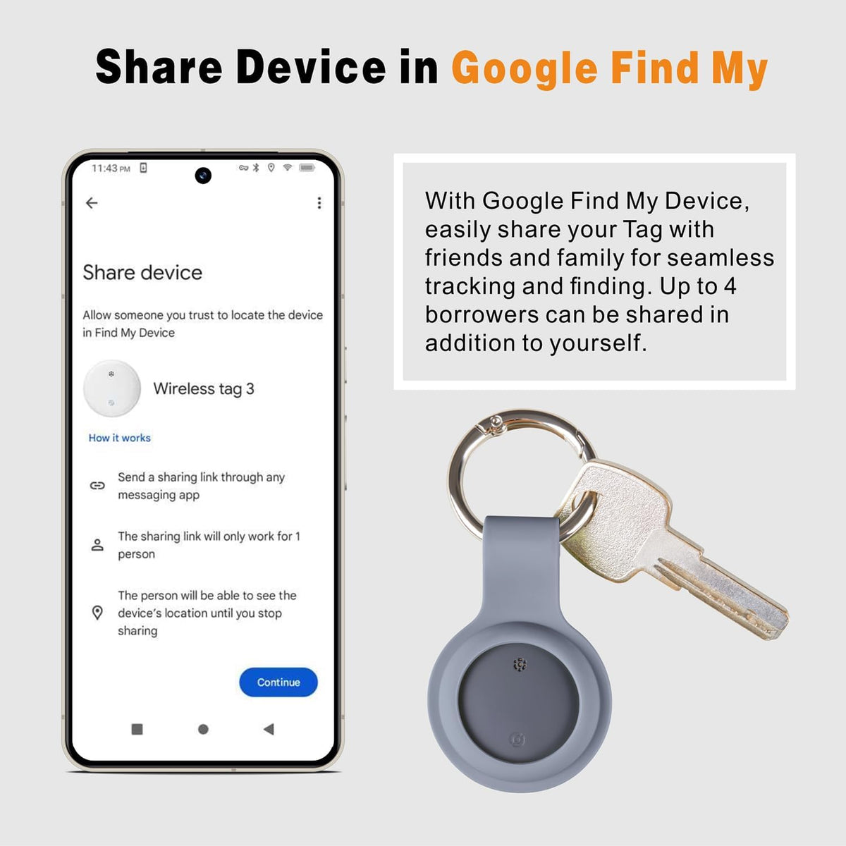 Reyke GPS Tracker Android, Air Smart Tag Compatible with Google Find My (Android Only), Key Finder for Keys, Luggage, Suitcase, Wallet, IP66 Waterproof, 4 Pack - PuriLite