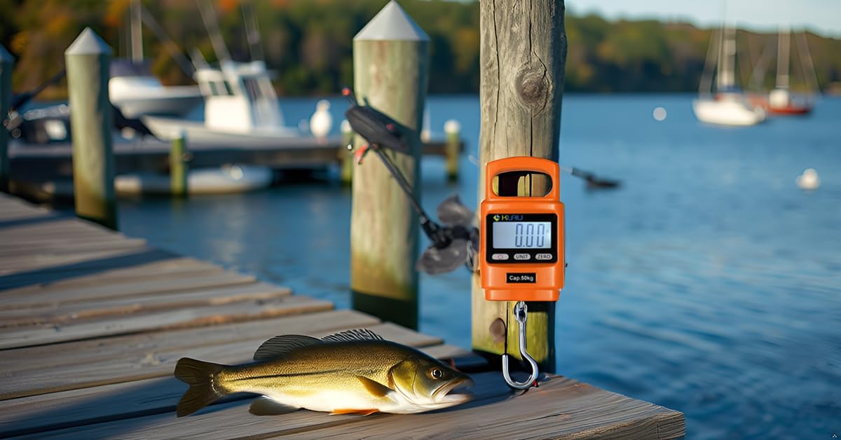 Klau Portable Fish Weighing Scales 100 lb / 1600 oz Heavy Duty Digital Hanging Scale LCD Display with Backlight Orange for Home Farm Hunting Outdoor - PuriLite