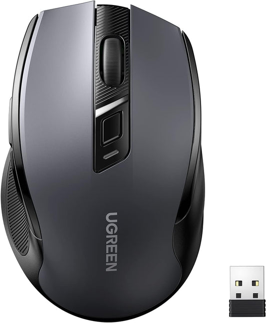 UGREEN Wireless and Ergonomic Mouse, 2.4G with 49Ft Connection, 4000 DPI 6 Buttons Auto-Sleep Mode, Compatible with Laptop PC Mac Computer Chromebook MacBook, Dark Grey - PuriLite