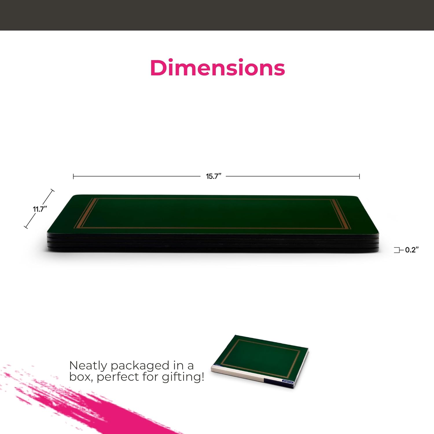 Pimpernel Classic Emerald Placemats - Set of 4 Rectangular Cork Backed Table Mats with Deep Green Finish - Heat Resistant Wipe Clean Placemats for Dining Table Protection & Stylish Meal Presentation - PuriLite