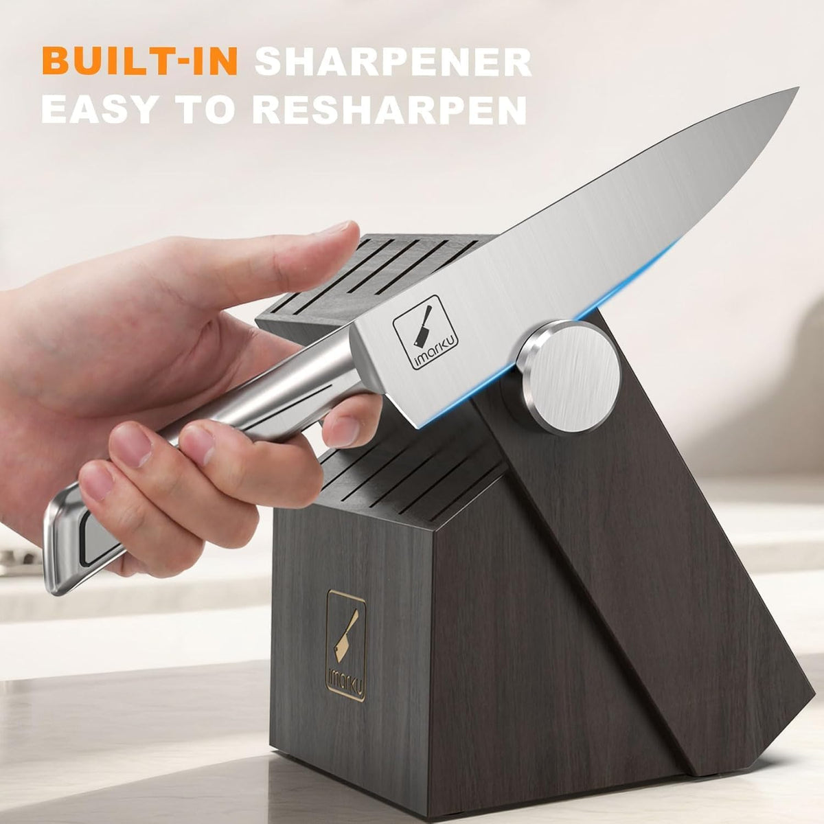 Knife Sets for Kitchen with Block imarku Japanese Knife Set Stainless Steel Kitchen with Block 14pcs, Built-in Sharpener, Sharp Knife Block Set with Non-Slip Ergonomic Handles - Dishwasher Safe - PuriLite