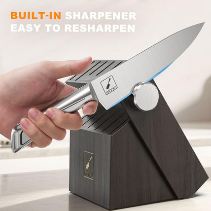 Knife Sets for Kitchen with Block imarku Japanese Knife Set Stainless Steel Kitchen with Block 14pcs, Built-in Sharpener, Sharp Knife Block Set with Non-Slip Ergonomic Handles - Dishwasher Safe - PuriLite