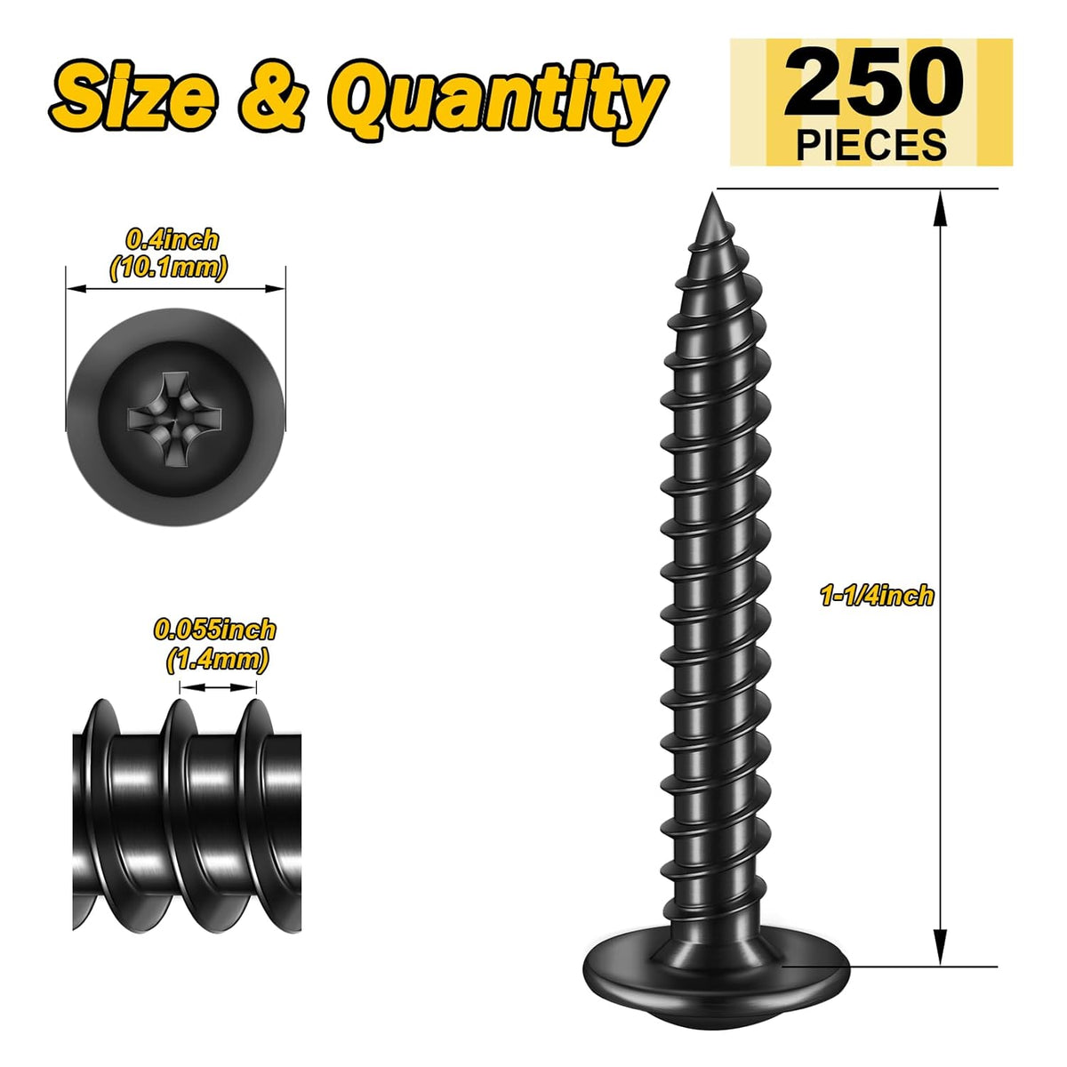 150Pcs #8 × 2" Black Screws for Wood, Phillips Truss Head Wood Screws, Quick Metal Self Tapping, Zinc Plated Steel, Truss Head Screws by Mywish - PuriLite