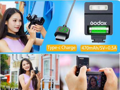 Godox Flash Godox iM22 Mini Camera Flash - GN10/470 mAh/Type-c Charge/440 Full-Power Flashes/3s Recycle Times/5 Power Levels/Manual, Camera Flash for Sony zv1/Sony zve10/Ricoh gr3/Fujifilm f1 etc. - PuriLite
