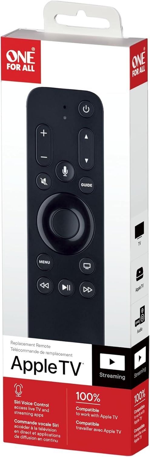 One for All Apple TV Remote - 3-Device Support (TV, Apple TV, Audio), Siri Voice Control, Motion-Activated Backlight, 100% Compatible with Apple TV HD and 4K (URC1110 - Black) - PuriLite