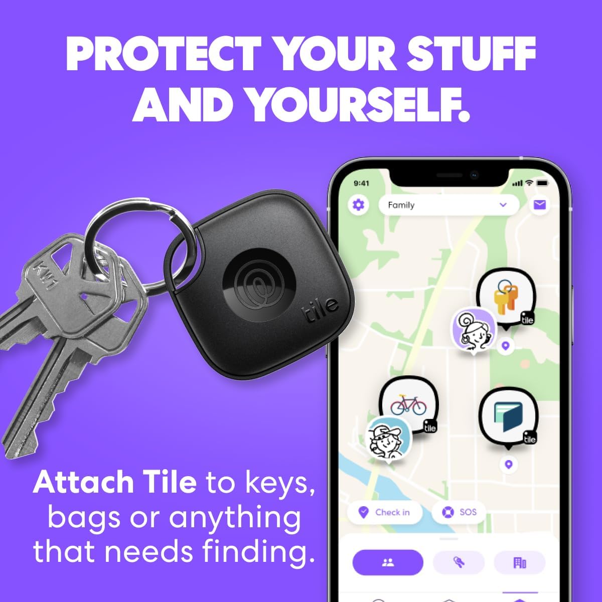 Tile by Life360 Mate - Bluetooth Tracker, Keys Finder and Item Locator for Keys, Bags and More. Phone Finder. Both iOS and Android Compatible. 1-Pack (Aqua Lemon) - PuriLite