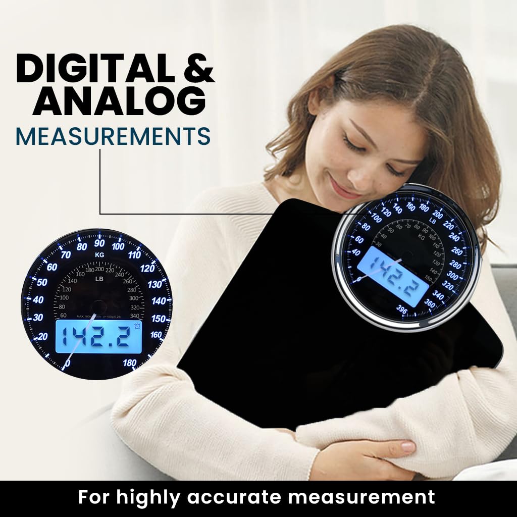 EILISON Highly Advance 2-in-1 Digital & Analog Weighing Scale for Body Weight-400lbs, 4 High Precison GX Sensor Accurate, Thick Tempered Glass, Extra Large Display (White) - PuriLite