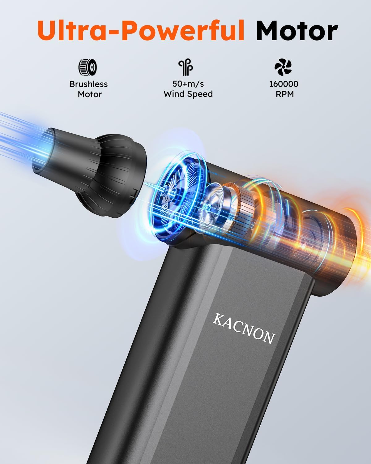 KACNON High-Speed Electric Air Duster 160000 RPM, Cordless Turbo Compressed Air Blower with LED Display, Reusable Mini Air Cleaner - PuriLite