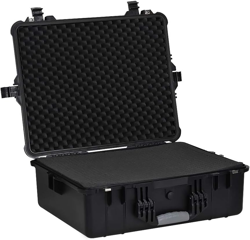 MEIJIA Portable Waterproof Protective Hard Case,Camera Case with Customizable Fit Foam Inserted, Elegant Black (9.17"x 7.56"x4.33") - PuriLite