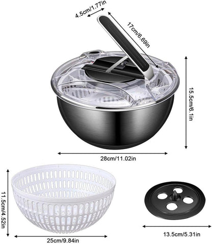 UGCER Salad Spinner, Stainless Steel Fruit and Vegetable Spinner, Manual Fruit Dehydrator Spin Dryer Dehydration Basket Spinner, Drain Basket - PuriLite