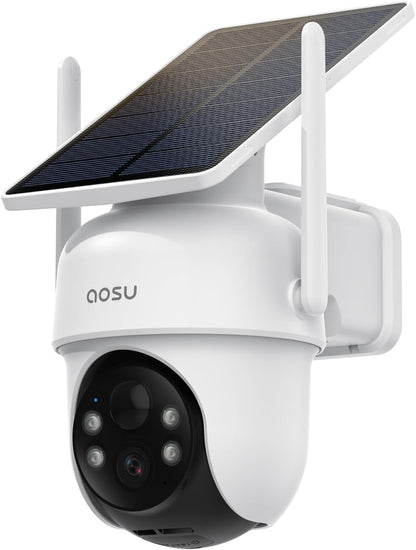 AOSU Security Cameras Outdoor Wireless, 4 Cam-Kit, No Subscription, Solar-Powered, Home Security Cameras System with 360° Pan & Tilt, Auto Tracking, 2K Color Night Vision, Easy Setup, 5G & 2.4G WiFi - PuriLite