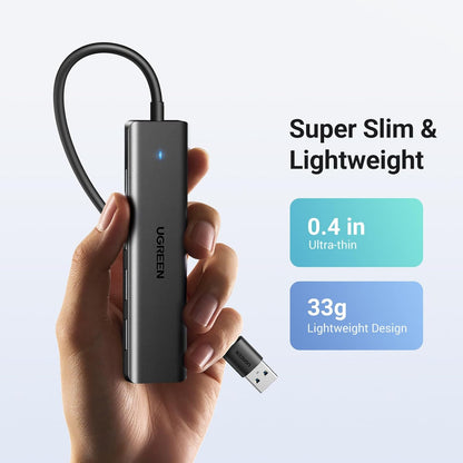 UGREEN USB Hub 3.0, 4 Ports USB A Splitter Ultra Slim Expander for Mouse, Keyboard, Flash Drive, U Disk, Printer Compatible with Laptop, Desktop PC, Xbox, PS5, Mouse, Keyboard and More, 0.5ft - PuriLite