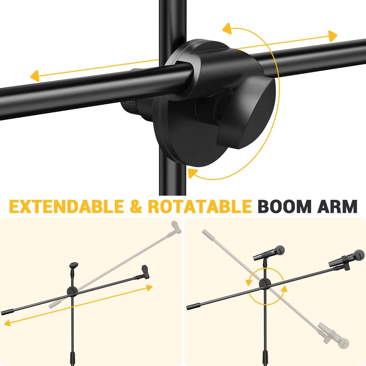 Microphone Stand 2-Pack, Ohuhu Tripod Boom Mic Stands, Dual Mic Clip, Collapsible, Black - PuriLite