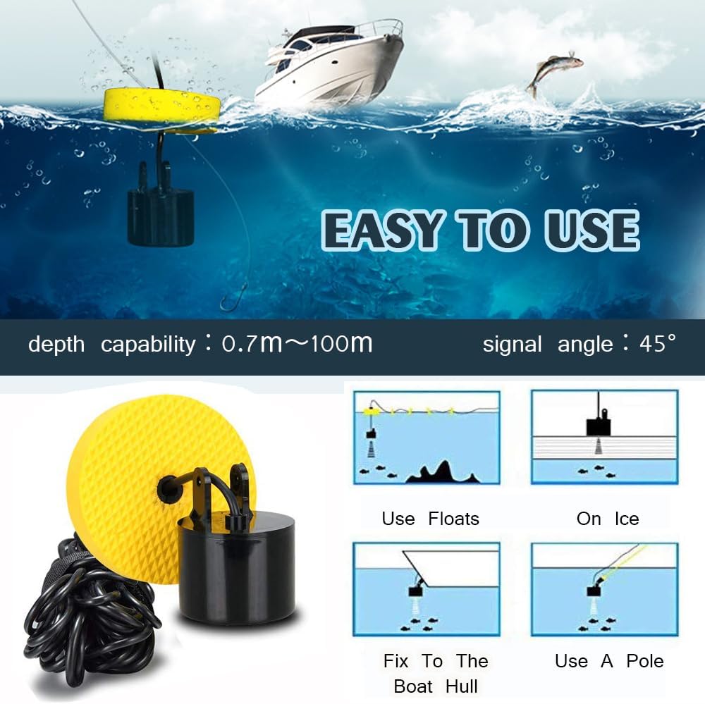 Lucky Kayak Handheld Fish Finder Sonar LCD Wired Fish Finder Transducer Boat Water Depth Finders Display FF1108-1 - PuriLite