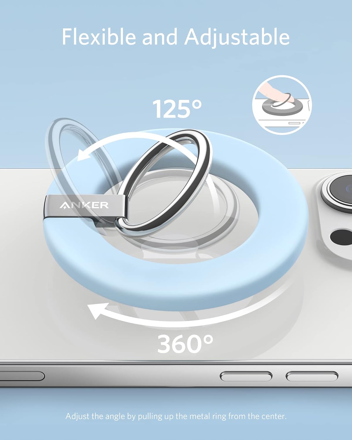 Anker Magnetic Phone Grip, MagGo 610 Ring Holder, Adjustable Kickstand, Only for iPhone 16/16 Plus/16 Pro/16 Pro Max/15/14/13/12 Series - PuriLite