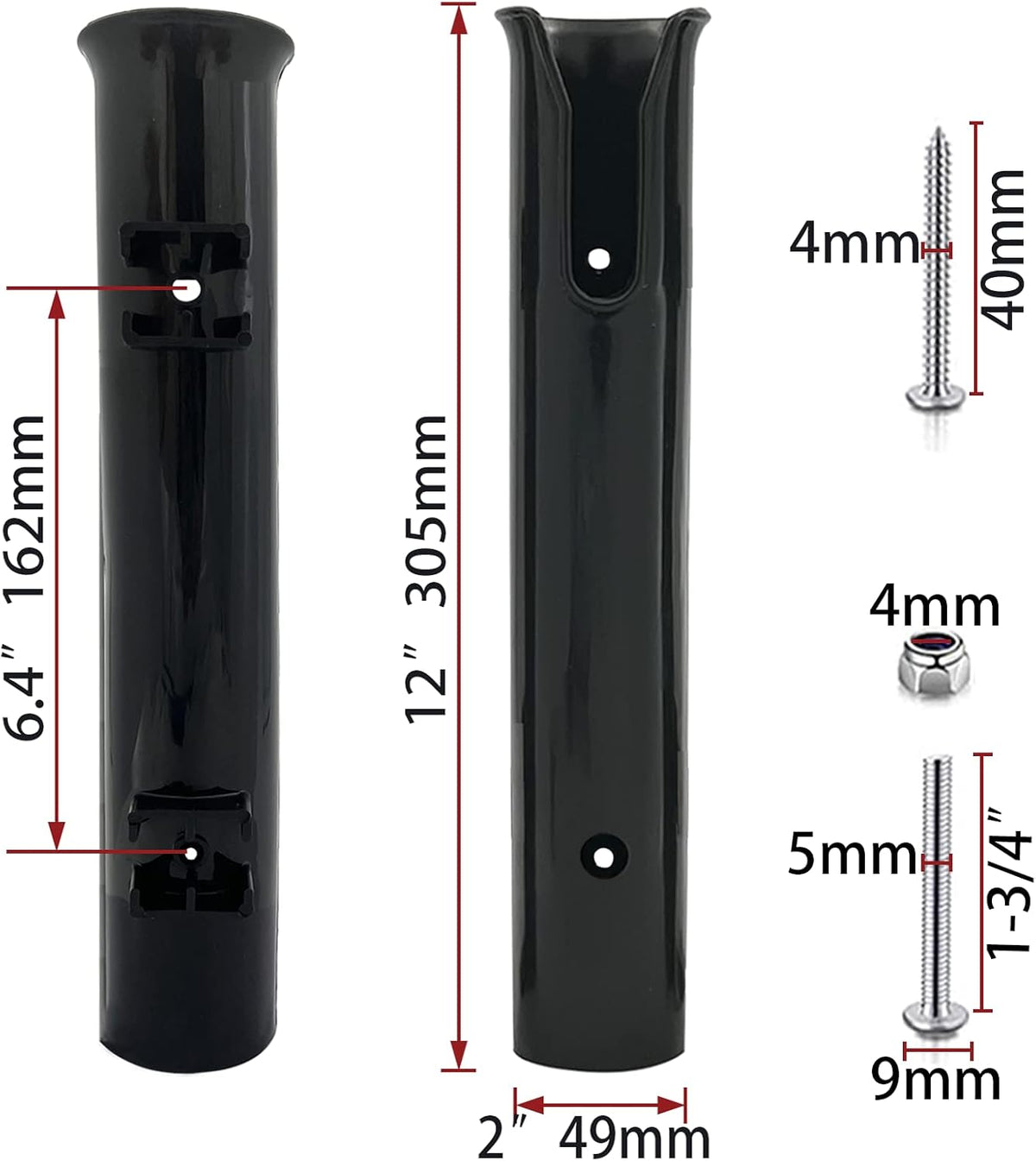 ISURE MARINE 2-Pole Black ABS Plastic Single Tube Multi-Function Fishing Rod Holder, 12" Width, 2" Inlet Diameter - PuriLite