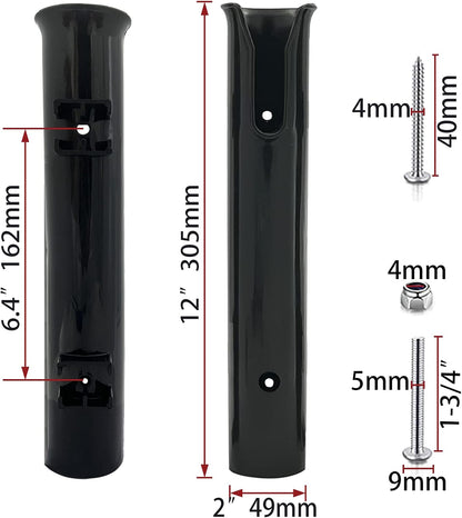 ISURE MARINE 2-Pole Black ABS Plastic Single Tube Multi-Function Fishing Rod Holder, 12" Width, 2" Inlet Diameter - PuriLite