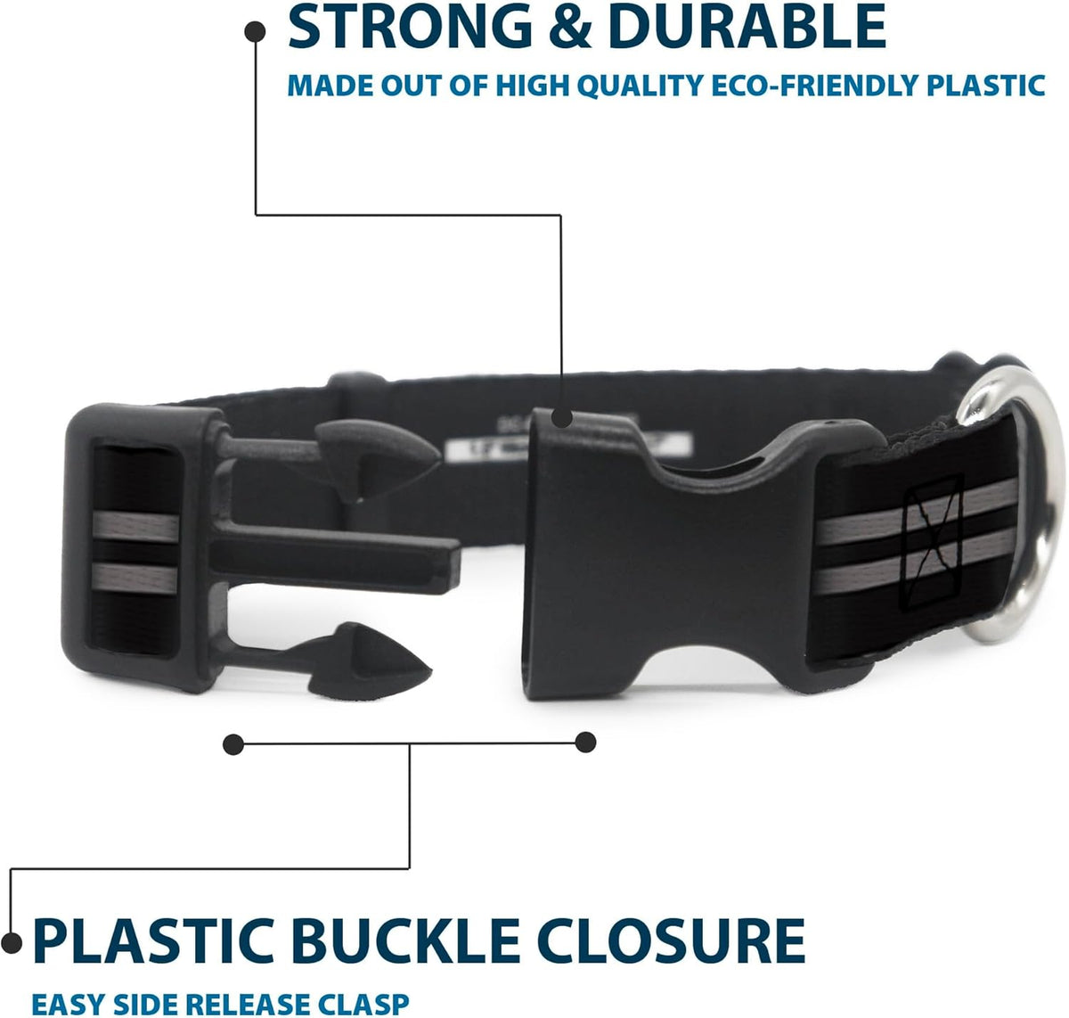 Buckle-Down PC-W21909-M Dog Collar Plastic Clip Buckle, 1"x11"-17", Star Black/White - PuriLite