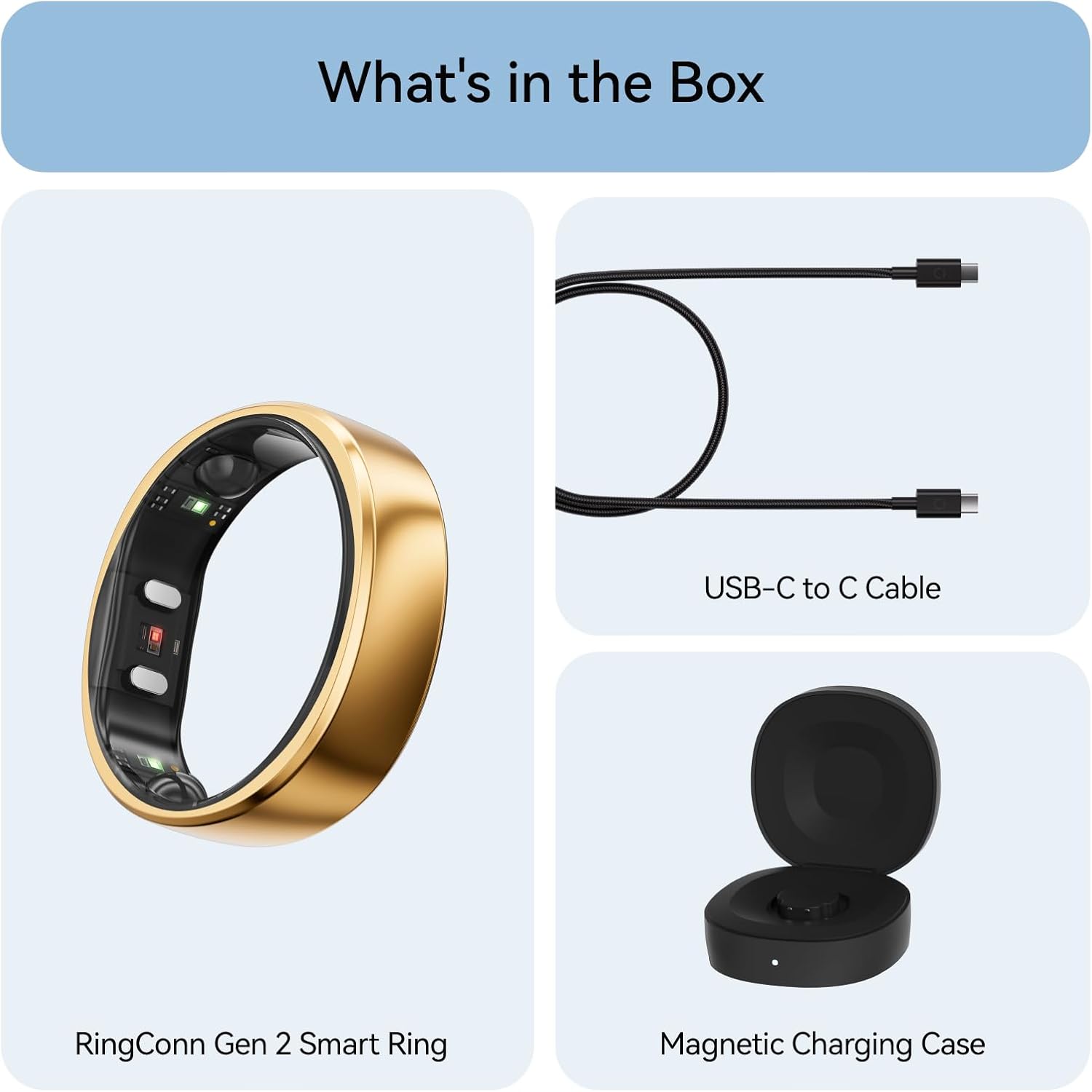 RingConn Gen 2 Smart Ring, No App Subscription, Size First with Sizing Kit, 12-Day Battery Life, Stress/Women's Health Tracker, Compatible with Android & iOS (Black, Size 8) - PuriLite
