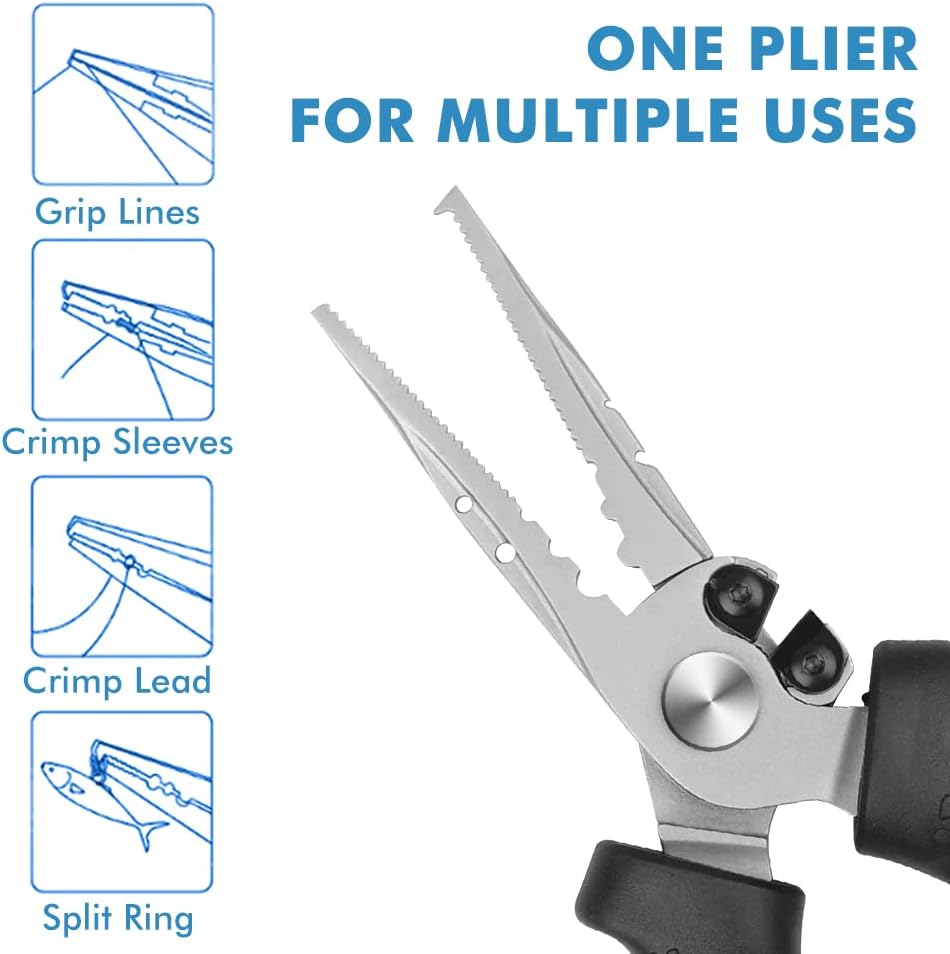 TRUSCEND Lockable Handy Fishing Pliers with Innovative Ergonomic Handle, Saltwater Corrosion Resistant Teflon Coated Fishing Tool, Multi-Function Fishing Gear with Mo-V Cutter, Amazing Fishing Gift - PuriLite