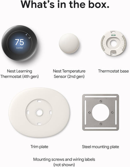 Google Nest Learning Thermostat Pro Edition with Temperature Sensor (4th Generation, 2024) Smart Energy Saving, Advanced Calibration, Adaptive Eco, Compatible with Alexa & Home (Polished Silver) - PuriLite
