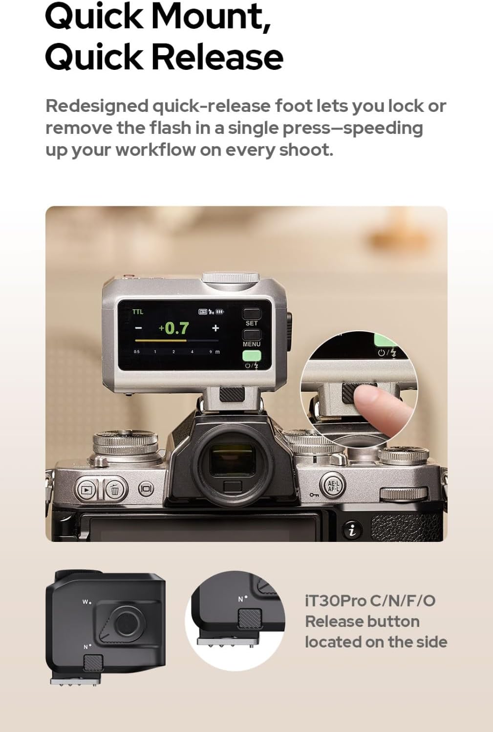 Godox iT30 Pro S iT30Pro-S Godox Flash for Sony Camera,TTL Flash,HSS 1/8000s, 2.4G Wireless Master/Receiver,Compatible with A7CII,A7IV,ZV-E10,A7RV,A7C,A7III,A6700,A6400,ZV-E1,FX3(Black) - PuriLite