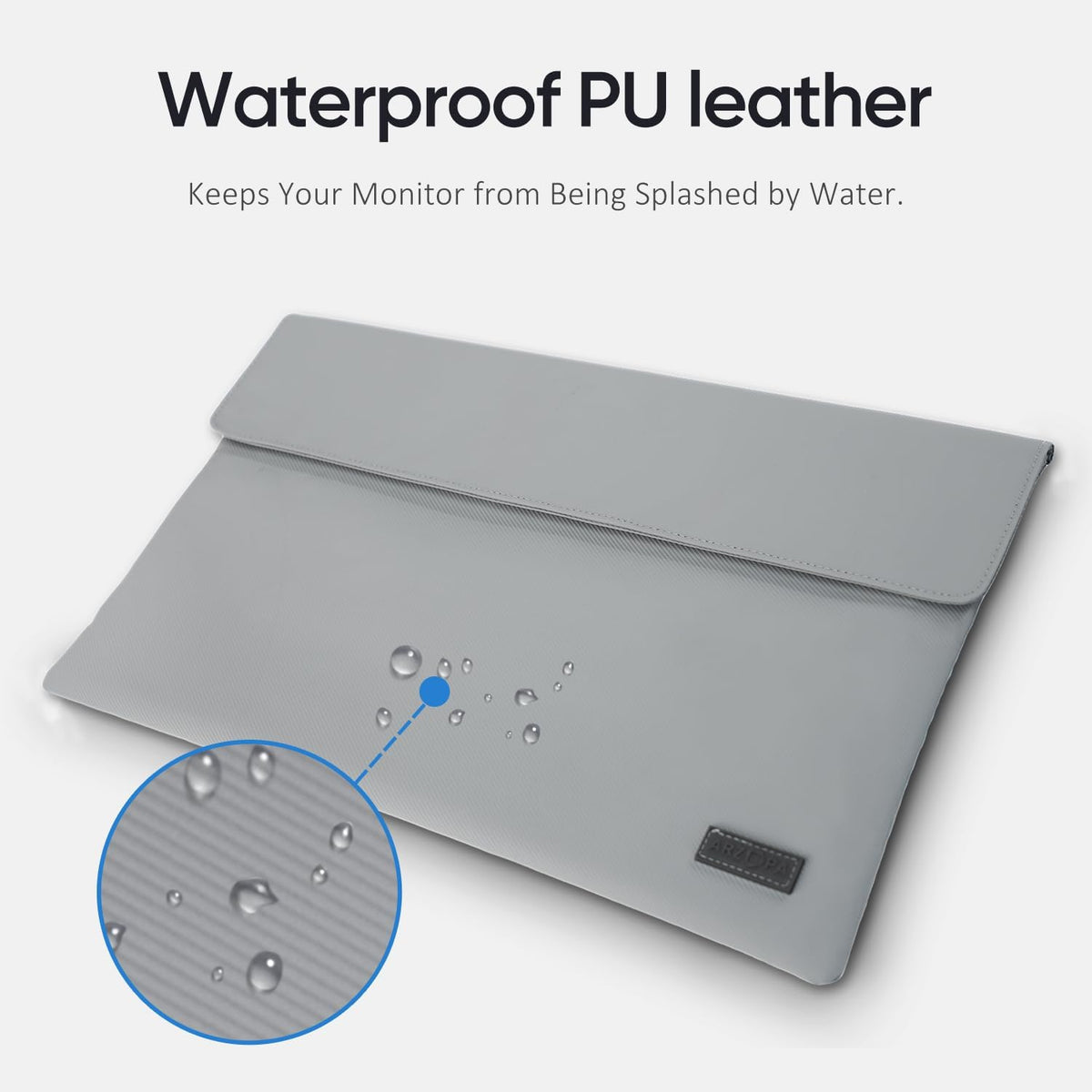 ARZOPA 16.1" Portable Monitor Sleeve Bag, PU Leather Case, Grey - PuriLite