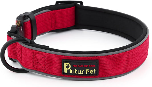 Plutus Pet Tactical Dog Collar, Reflective, Adjustable Heavy Duty Dog Collar, Soft Padded and Comfortable, for Small Medium and Large Dogs (Red, L) - PuriLite
