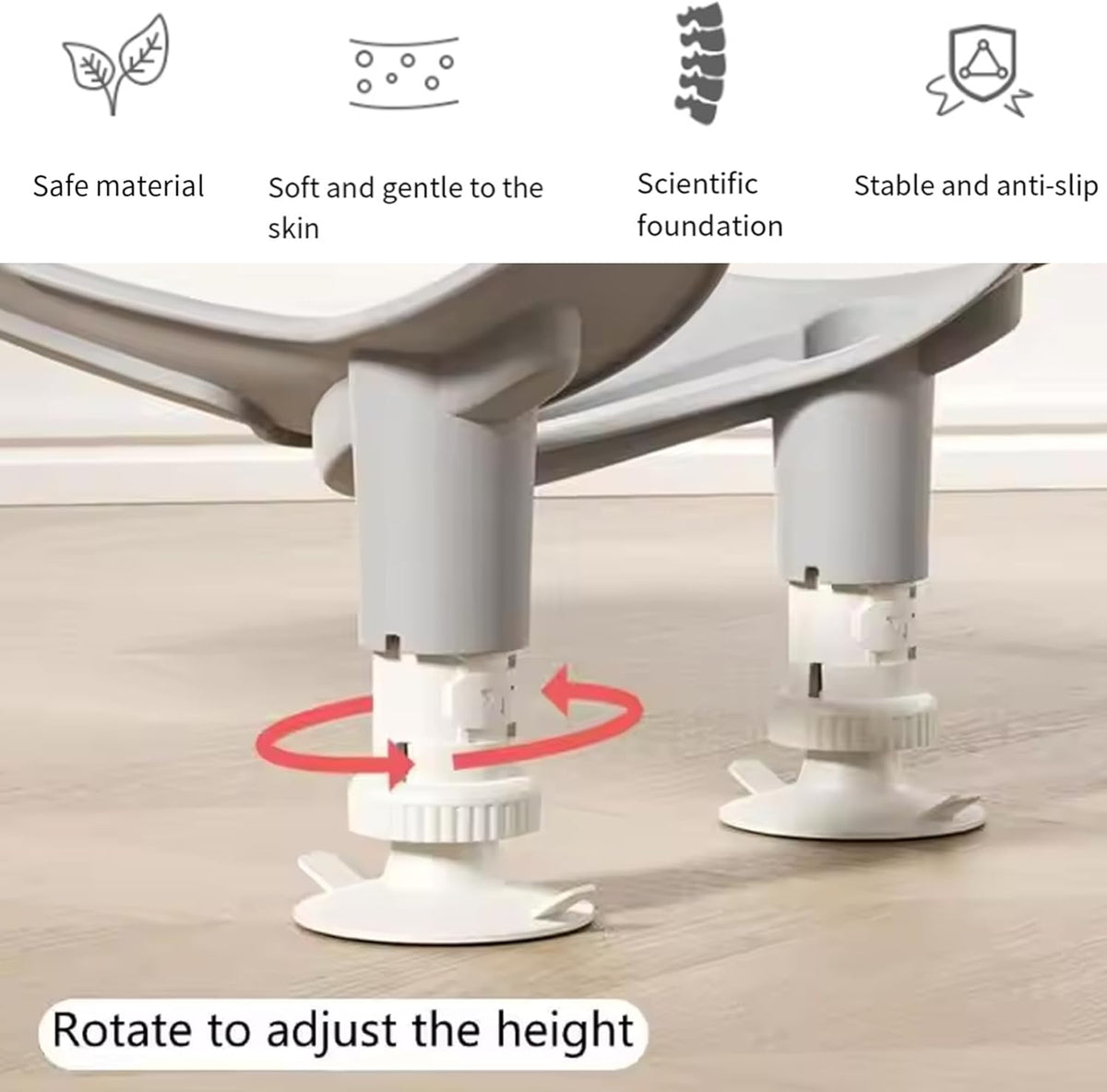 Baby Bathtub, Adjustable Soft Non Slip U Shaped Drainage Baby Bath Support With Suckers For Babies 0-12 Months Home Use - PuriLite