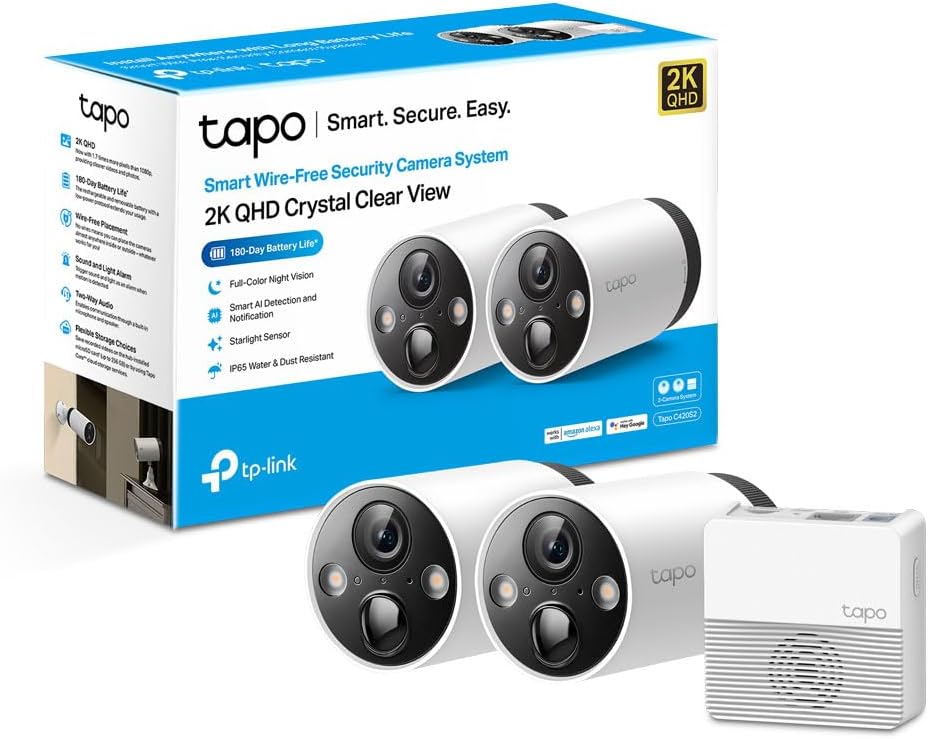 TP-Link Tapo Solar-Powered Security Camera Kit, 2K Wireless Battery Camera w/Solar Panel Base, Smart Person Detection, SD/Cloud Storage, Spotlight Color Night Vision, No Hub Needed (Tapo C410 KIT) - PuriLite