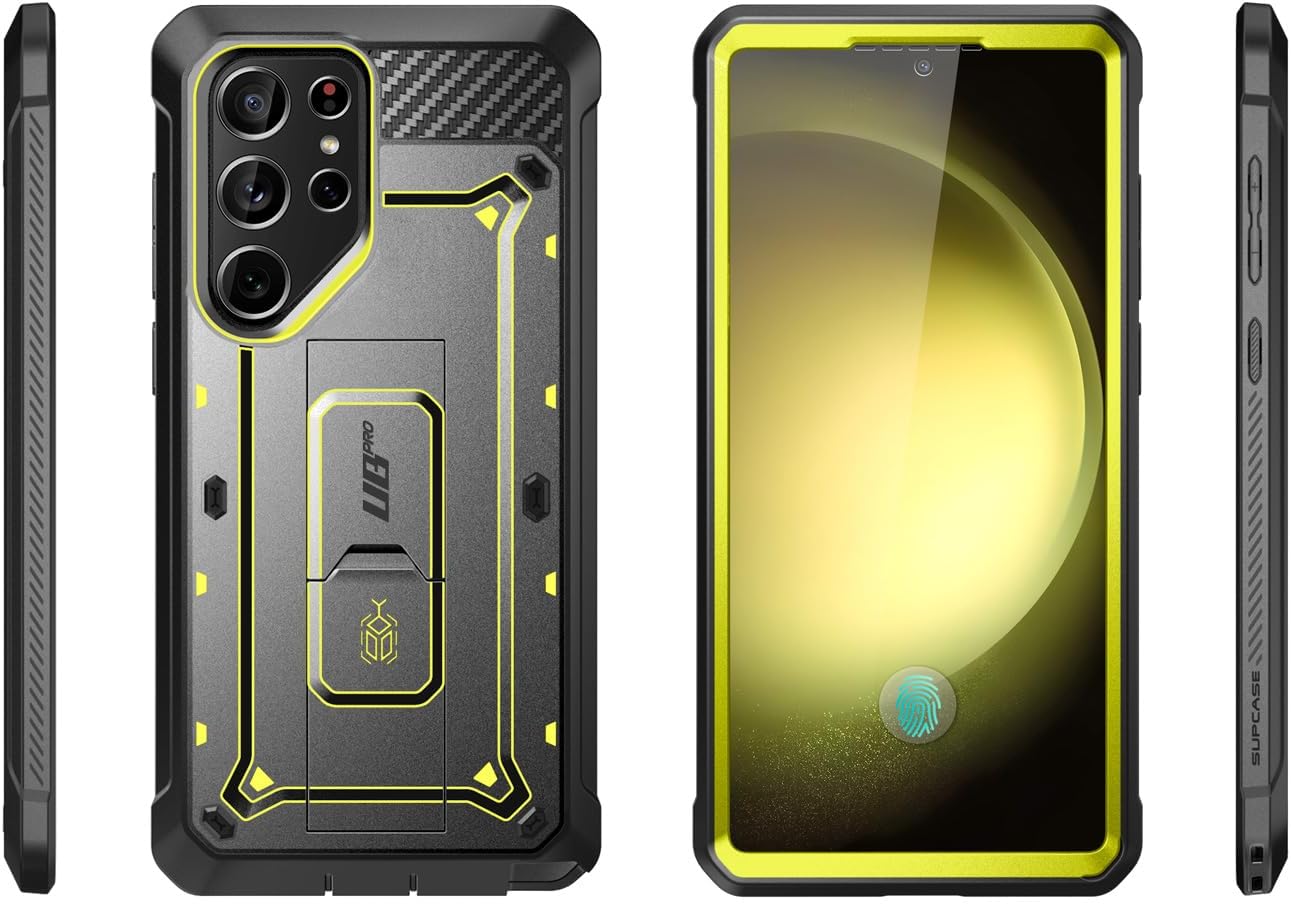 SUPCASE Unicorn Beetle Pro Case for Samsung Galaxy S23 Ultra 5G (2023), [Extra Front Frame] Full-Body Dual Layer Rugged Belt-Clip & Kickstand Case with Built-in Screen Protector (Black) - PuriLite