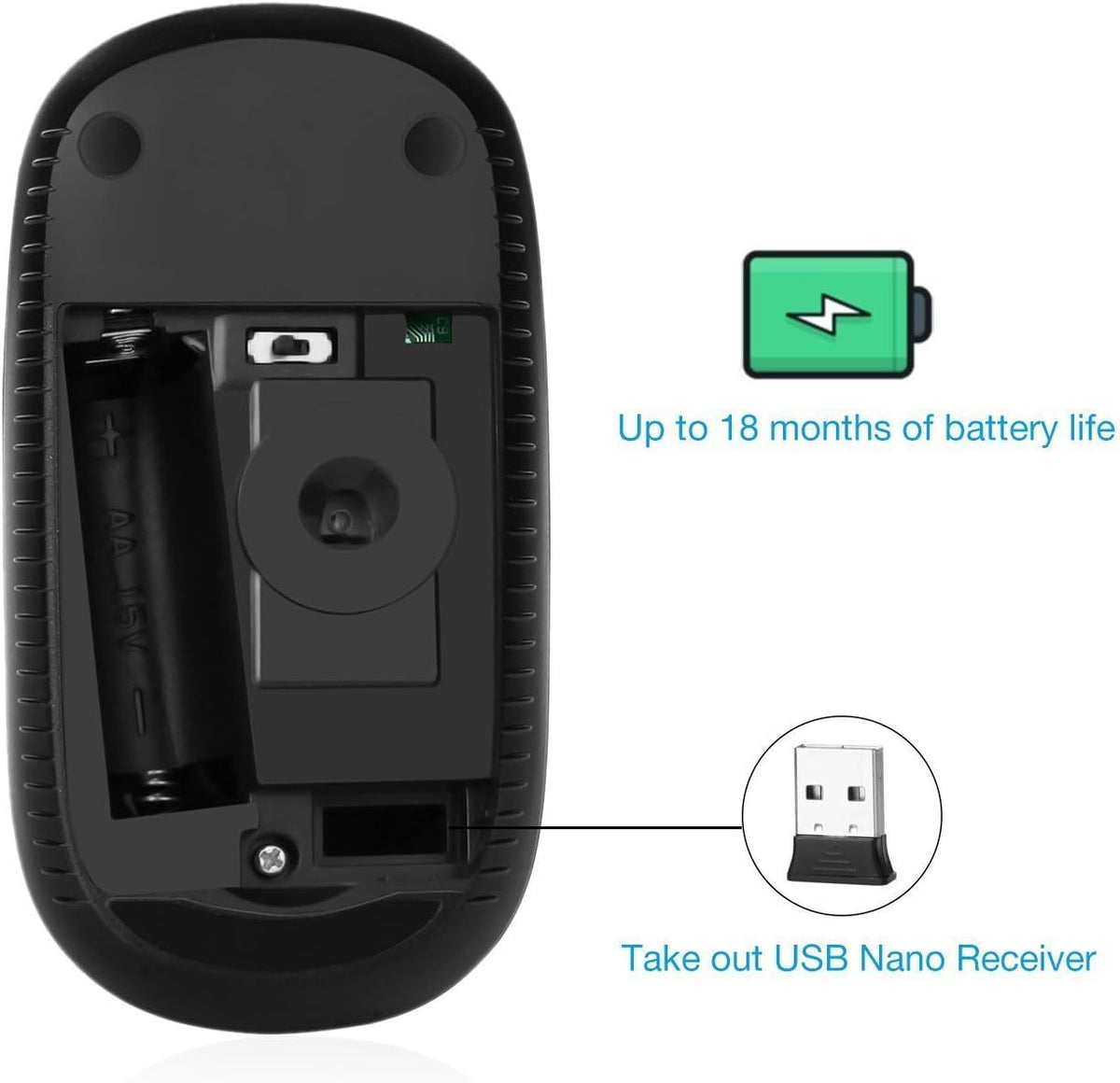 Wireless Mouse, Vssoplor 2.4G Slim Portable Computer Mice with Nano Receiver for Notebook, PC, Laptop, Computer (Black and Gray) - PuriLite