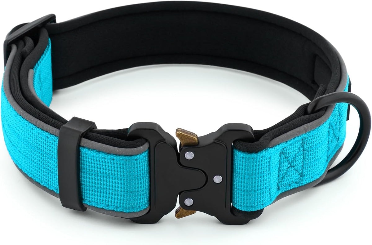 Plutus Pet Tactical Dog Collar, Reflective, Adjustable Heavy Duty Dog Collar, Soft Padded and Comfortable, for Small Medium and Large Dogs (Red, L) - PuriLite